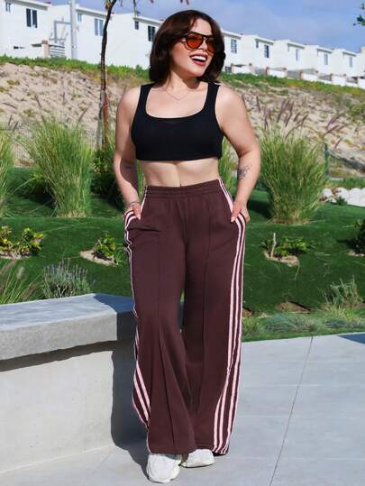 Lupita Cardoza Pantalones de chándal de pierna ancha con rayas de contraste para mujer