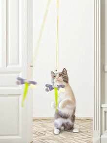 Interactive Cat Wand Toy With Elastic String, Indoor Pet Feather Teaser For Kitten Play, Essential Cat Supplies Gift - Multicolor - View 6