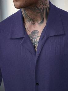 Manfinity Homme 男士简约纯色华夫格纹衬衫和裤子套装 - 紫色 - 查看 6
