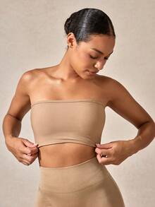 Chất rắn Đồ đan Ribbed Không dây Ống Không vòng thép - Cà phê nâu - Xem 4