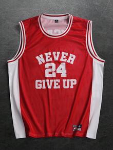 Manfinity EMRG 男士休闲撞色字母印花背心，夏季 - 彩色 - 查看 2