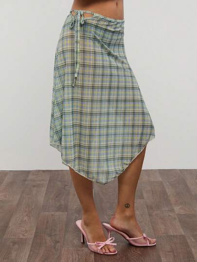 COUREZ Falda midi con cintura anudada a cuadros / Ropa de verano Y2K para mujeres Conjuntos de verano Faldas midi Faldas largas Atuendos para salir Atuendos de festival Atuendos de concierto Atuendos de primavera para mujeres