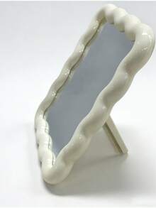 1PC Cute Makeup Mirror, Cream Wavy Design, Mountable On Desk Or Wall, Portable Travel Makeup Mirror, Suitable For Dorm, Vanity, Office, Makeup, Affordable, Room Decor, Vanity, Travel, Bedroom, Makeup Accessory, Mirror, Vanity Mirror, Mini Mirror, Compact Mirror, Small Mirror, Handheld Mirror, Tabletop Makeup Mirror, Holiday And Valentine's Day Gift - Multicolor - View 12