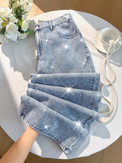 Comfortcana Plus Size Women Street Style Washed Pocket Denim Jeans Summer Jeans Summer Outfits Spring Outfit Women Easter Jeans Women Beach Outfit Beach Outfits For Women Casual Jeans For Women Vacation Outfits Women Summer Holiday Outfits Vacation Outfits For Women Sequin Jeans Sparkly Jeans Women Fashion Light Wash Denim Skirt With Sparkle Detail High Waisted A Line Mini Skirt