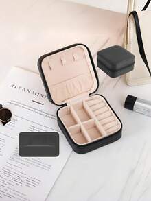 1PC Black Minimalist PU Leather Portable Jewelry Box For Women Rings Necklace Earrings Bracelet Travel Storage Organizer - A - View 5