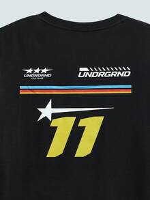 Modcrash Men's UNDRGRND Culture Letter Slogan #11 Double-Sided Print T-Shirt, Casual Street Meteor Stripe T-Shirt, Black, Summer - Black - View 6