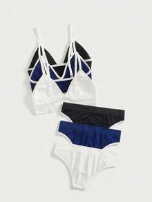 Chillnights 3 Sets Women Letter Print Bra And Underwear Set Sports - Multicolor - View 2