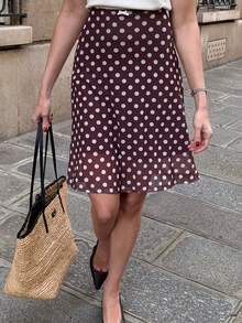 Pariaura 女士波点图案休闲百搭A字裙 - 棕色 - 查看 1