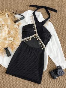 Swim SXY Áo khoác mùa hè gợi cảm khoét lưng trước sau cổ yếm hở lưng cho nữ - màu đen - Xem 2