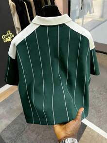 Chillumni Áo Polo nam cổ kéo khóa nửa thân, phối màu tương phản, in kỹ thuật số, kiểu dáng thường ngày, thích hợp cho mùa hè. - Nhiều màu - Xem 2