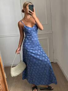 DAZY 女士吊带无袖修身连衣裙，时尚夏季款 - 藍色 - 查看 3