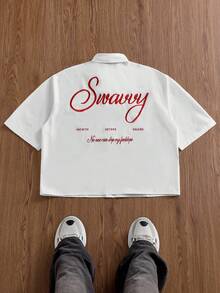 Manfinity Unisex Men's Short Sleeve Front Button Letter Print Casual Shirt, Summer - White - View 7