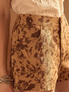 MOTF STUDIO 女士夏季豹纹牛仔短裤 - 卡其色 - 查看 1