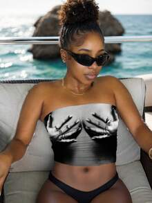 Slaydiva Women's Beach Hot Simulation Chest See-Through Top Suitable For Going Out - Black - View 4