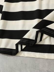 ROMWE MEN Áo Polo nam dáng rộng in hình thiên thần và kẻ sọc - Đen và trắng - Xem 5