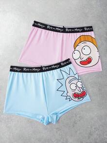 Rick and Morty X SHEIN 女士卡通印花休闲舒适平角内裤 - 粉色 - 查看 1
