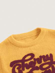 ROMWE Kawaii 可爱纯真的学院风樱桃刺绣高领灯笼袖女式毛衣 - 黃色 - 查看 4