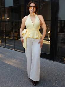 Lupita Cardoza 黄色露背泡泡下摆女式上衣，带超大蝴蝶结，约会上衣，度假上衣，野餐上衣，早午餐上衣，派对装，Y2K，抹胸，女士俱乐部装，露肩上衣，女士婚礼宾客装，可爱上衣，女士短款上衣，度假女士，波西米亚风女士，乡村音乐会，狂欢节，女士早午餐，海滩度假，欧洲夏季，可爱夏季上衣 - 黃色 - 查看 6