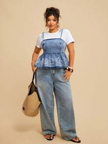 Levarali Plus Size Casual Sleeveless Denim Blouse Summer Tops For Women Going Out Tops Women - Light Wash - View 5
