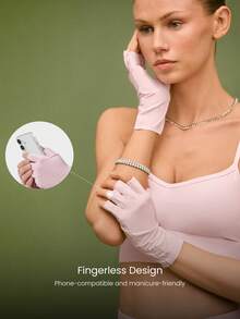 GLOWMODE Sun Set Lightweight Stretchy Cooling UPF 40+ Sun Protection Phone Compatible Reflective Logo Fingerless Gloves Swimming Manicure Running Cycling Gym Studio Workout Training Daily Casual Wear - Pink - View 3