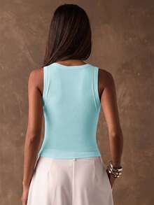 SHEIN BAE Women's Solid Color Scoop Neck Fitted Casual Tank Top, Summer - Mint Blue - View 2