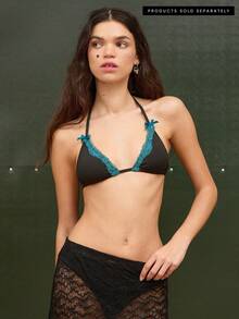 COUREZ Áo bikini tam giác buộc dây cổ với viền ren / Trang phục mùa hè Y2K cho nữ, Trang phục mùa hè cho nữ, Bikini đen, Đồ đi biển, Đồ bơi, Trang phục lễ hội, Trang phục đi xem hòa nhạc, Trang phục mùa xuân cho nữ - màu đen - Xem 1