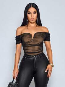 SOLERSUN Bộ đồ liền thân nữ mùa xuân/hè mới, thanh lịch và gợi cảm, cổ chữ V, chất liệu lưới xếp ly, màu đỏ tía. - Màu Khaki - Xem 4