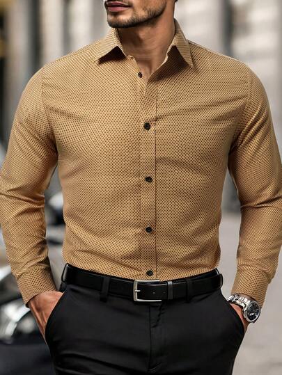 Manfinity Mode Camisa casual de manga larga con botones y estampado total para hombre