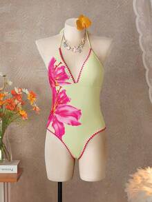 Swim Vcay 2026春夏度假沙滩花卉黄色撞色扇贝边连体泳衣 - 彩色 - 查看 4