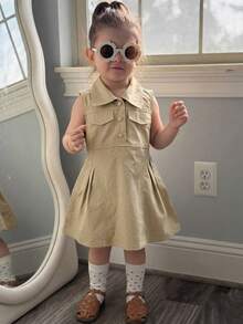 Dazy Kids Baby Girls Sleeveless Casual Midi Dress, Summer Toddler Girls Clothes - Khaki - View 4
