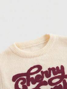 ROMWE Kawaii Cute & Innocent Collegiate Style Cherry Embroidered Round Neck Batwing Sleeve Women Sweater Vest - Apricot - View 3