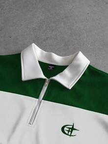 PAVTROS 男士时尚条纹长袖休闲宽松 Polo 衫。街头风、朋友装、情侣装、宽松款、男士款、印花款、日系风格、男女通用款、我爱我的女朋友 - 綠色 - 查看 6