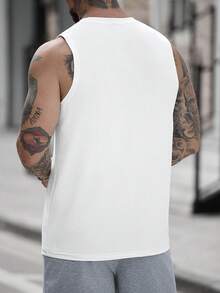 Manfinity CasualCool 男士休闲INS风白色格子宽松圆领背心，男友/老公礼物，周年纪念礼物 - 白色 - 查看 2