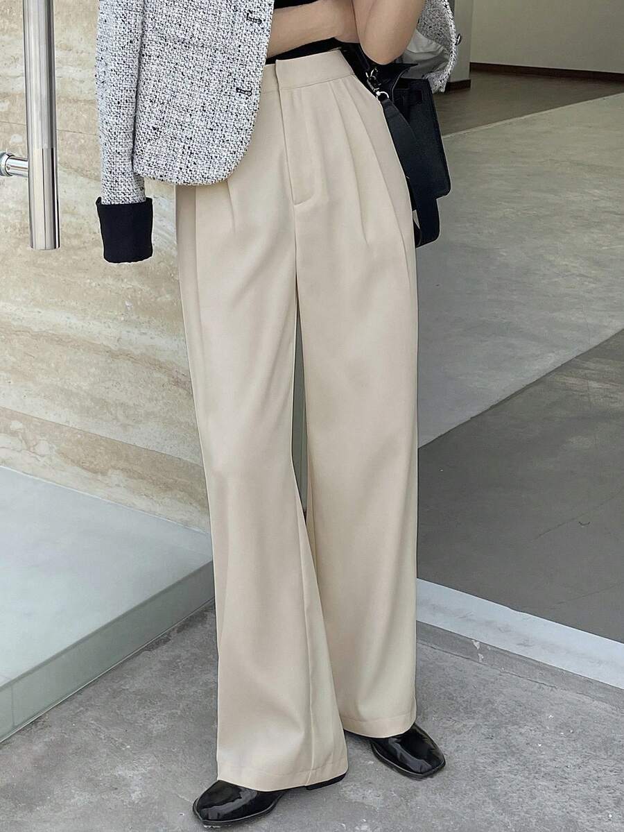 DAZY Casual Business Solid Color Straight Leg Pockets Suit Pants,Women Dress Pants Fall/Winter - White - View 1