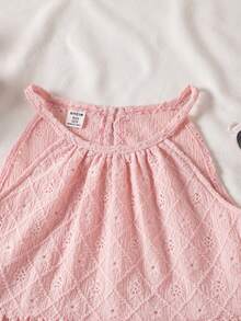 SHEIN Vintaside Kids Young Girl Solid Color Halter Neck Casual Vacation Dress - Pink - View 6