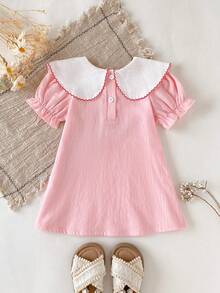 SHEIN Đầm cổ Peter Pan thêu hình bướm và hoa dễ thương cho bé gái, thích hợp mặc mùa hè. - Hồng - Xem 2