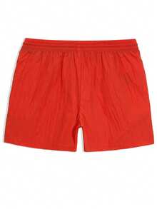 Solantero Men's Red Summer Casual Beach Holiday Solid Color Slant Pocket Drawstring Waist Shorts,Board Shorts,Swim Trunks,Vacation,Hawaii,Tropical,Bathing - Red - View 3