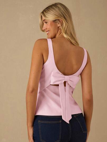 Enchnt Women's Fashionable Solid Color Bow Camisole,Summer Top