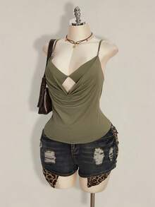 SHEIN ICON 大码女式绿色吊带背心 - 綠色 - 查看 4