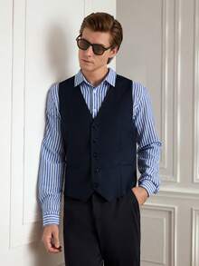 Officeau Áo vest vest nam cổ điển, lịch lãm, cài một hàng khuy. - Màu xanh hải quân - Xem 7