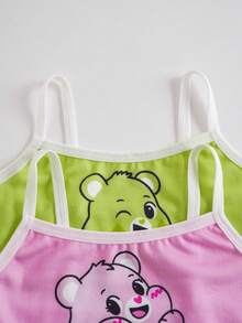 SHEIN X Care Bears 4pcs Young Girl Lingerie Set, Pink & Green Camisole And Shorts, Cute Bear Collaboration Series - Multicolor - View 10