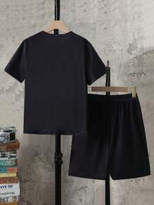 2pcs/Set Tween BoysRound Neck Short Sleeve T-Shirt And Shorts With Pockets Set - Multicolor - View 2