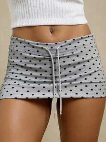 Rina Fox Women's Drawstring Low Waist Polka Dot Print Casual Basic Shorts - Grey - View 5