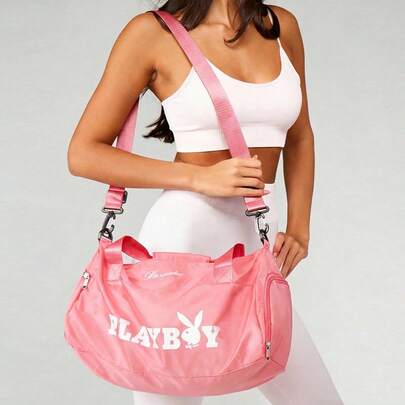 Missguided x Playboy Logo Duffel Bag With Shoulder Straps And Crossbody Strap For Travel Gym Weekend Getaway