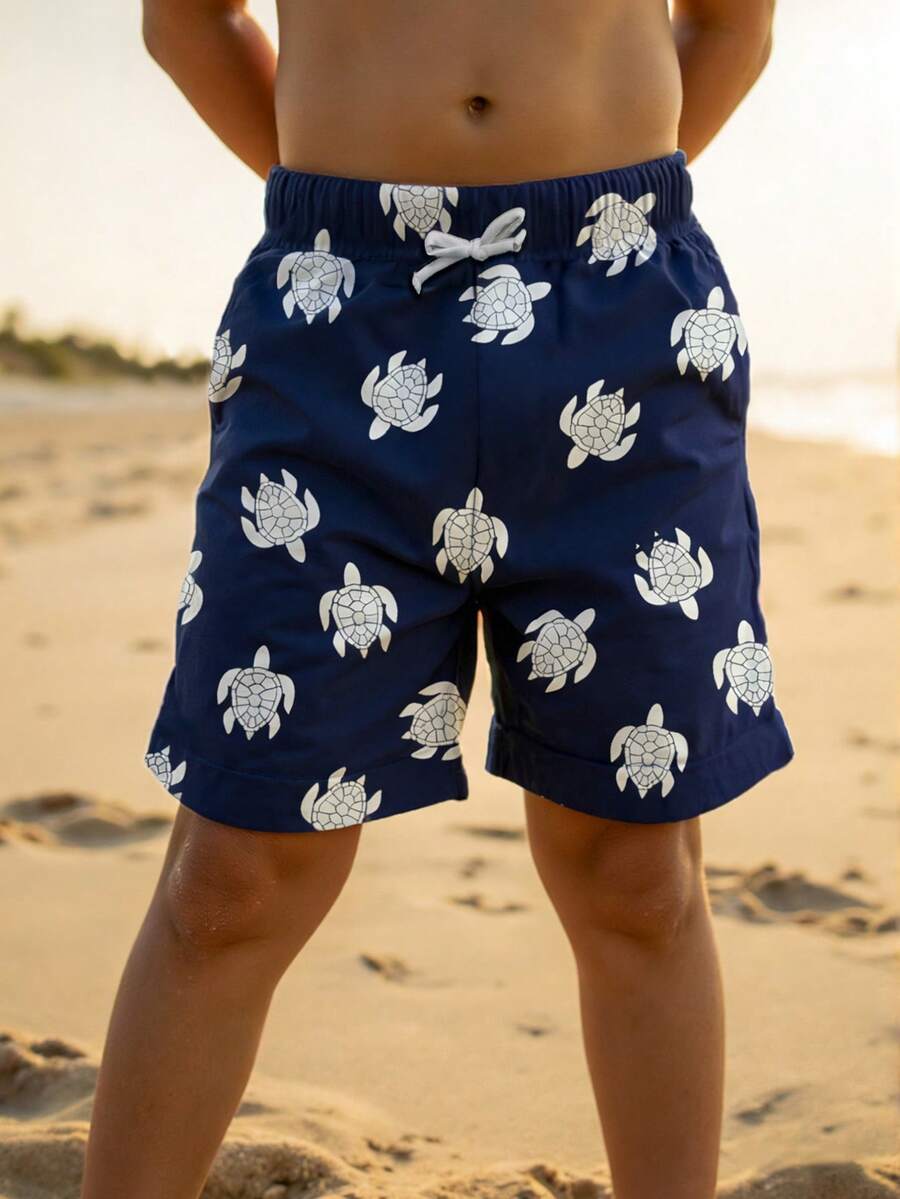 Tween Boys' Casual Loose Printed Beach Pants, Suitable For Summer, Beach, Outdoor, Swimming
