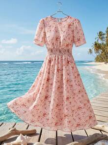 Ellevyn 印花收腰连衣裙，浪漫度假装 - 藕粉色 - 查看 9