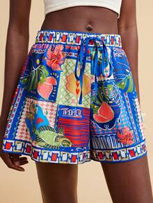 Travachic Women's Casual Tropical Print Shorts,Vacation Casual Terno Outfit For Women,Summer Holiday Outfits,Spring Break Outfits,Party Outfit,Beach Outfit,Spring Clothing,Valentine Outfits For Women,Carnival Costume,Elegant,Floral,Carnival,Spring To Summer ,Party ,Summer Shorts,Wedding Guest Shorts For Women,Birthday Shorts,Party Shorts,Elegant Shorts For Women,Floral Shorts,Summer Shorts,Carnival Costume, Mexican Style Shorts Women Boho Shorts For Women,Tropical,Bohemian,Western,Graduation Shorts, Graduation Outfit For Mother - Multicolor - View 7