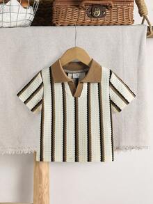 SHEIN Vintaside Kids 男婴休闲舒适百搭套头衫，独特纹理面料 - 黑與白 - 查看 1