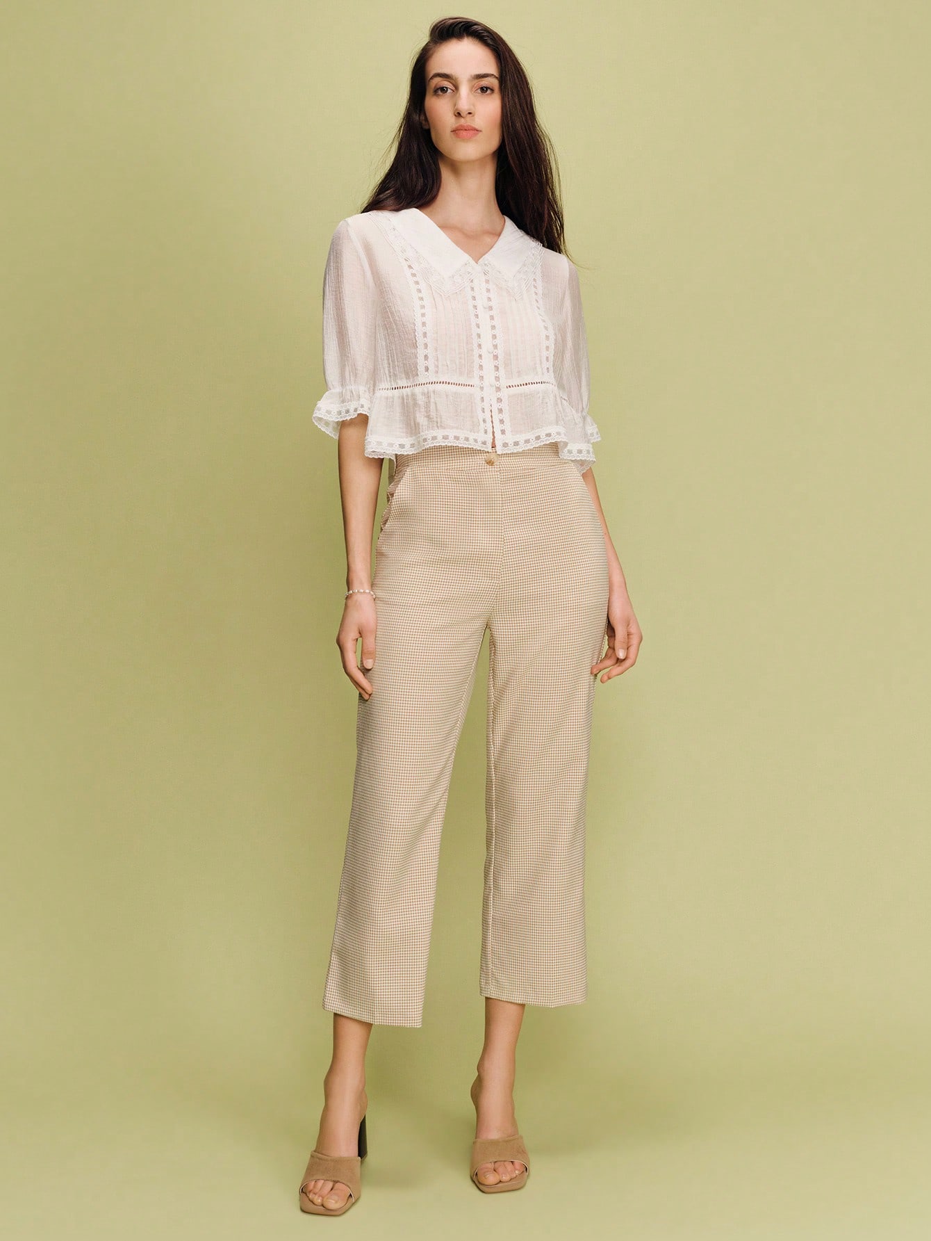 Vintage Inspired White Lace-Trim Blouse With Oversized Collar Spring Summer French Style Parisian Style Office Outfit Going Out Vintage Top Cute Summer Top Holiday Top Cute Top White Vintage Top