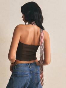 Poéselle 女士几何图案单排扣露背吊带背心 - 棕色 - 查看 9